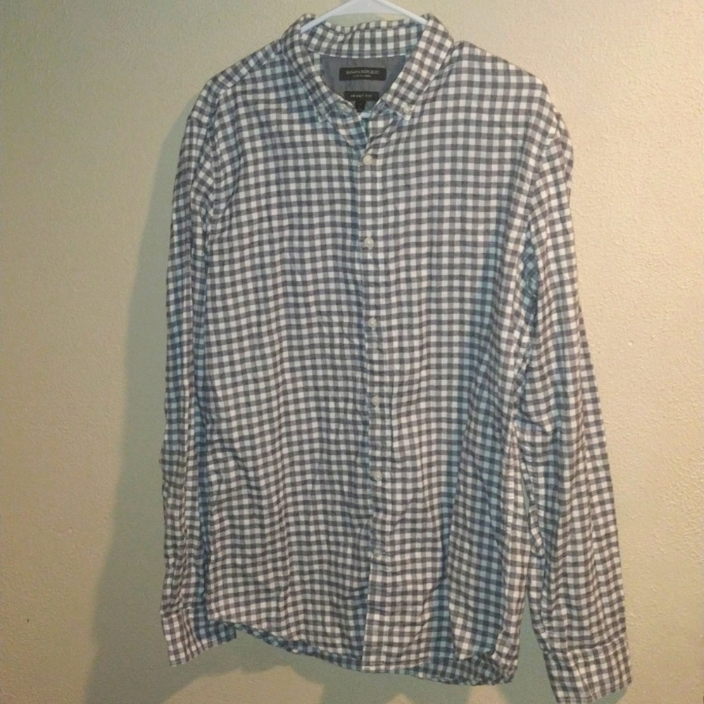 Banana Republic Luxe Flannel Grant Fit Plaid Long Sleeve 100% Cotton LT
